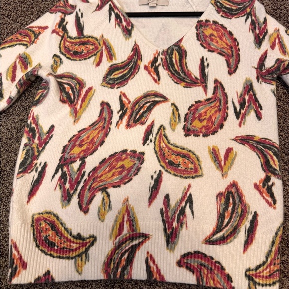 LOFT Women's V-Neck Sweater with Paisley Design Long Sleeve Size Small oversized - Picture 10 of 12